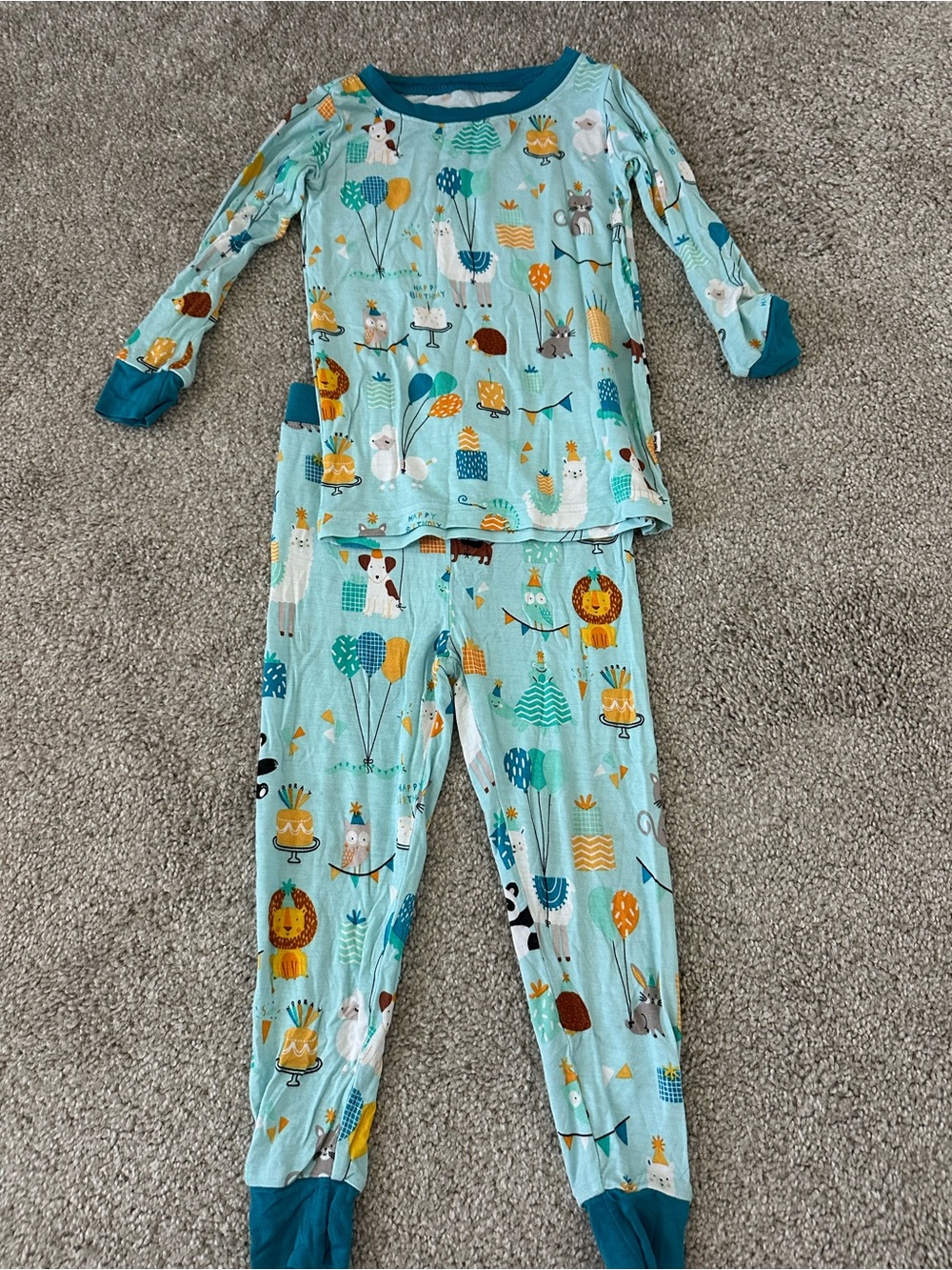 Little Sleepies Aqua Animal Balloon Pajama Set - Teal Trim